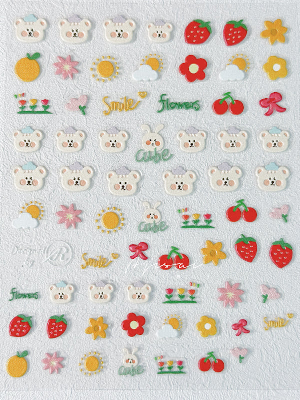 AJISAI 3D Nail Sticker - Smile Bears